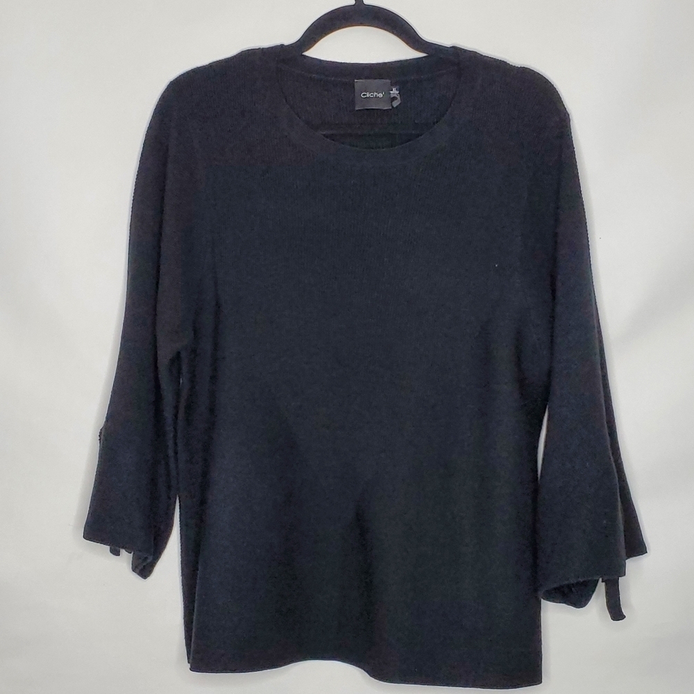 Wool Blend Flare Sleeve Sweater XL Black Pullover Top Casual Fall Office Goth